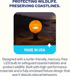 KastLite 590nm Amber LED Pier Mount Globe Light - Sea Turtle Friendly Outdoor Fixture - 7.5W Wildlife Safe Lighting for Coastal Porch Garden & Dock Use - Made in USA - Clear Acrylic Lens, Black Base