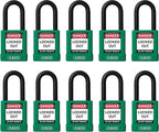 ABUS Green Pack of 10 Lockout Tagout Premium Solid Body Safety Padlock Set - OSHA Compliant Loto Locks Insulated Against Electric Shock, Keyed Different, 1 Key Per Lock