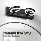 LED Bathroom Light Fixtures,15inch Black Vanity Lights, Modern 2 Light Acrylic Wall Sconces, 350° Rotatable Wall Lighting Fixture Over Mirror