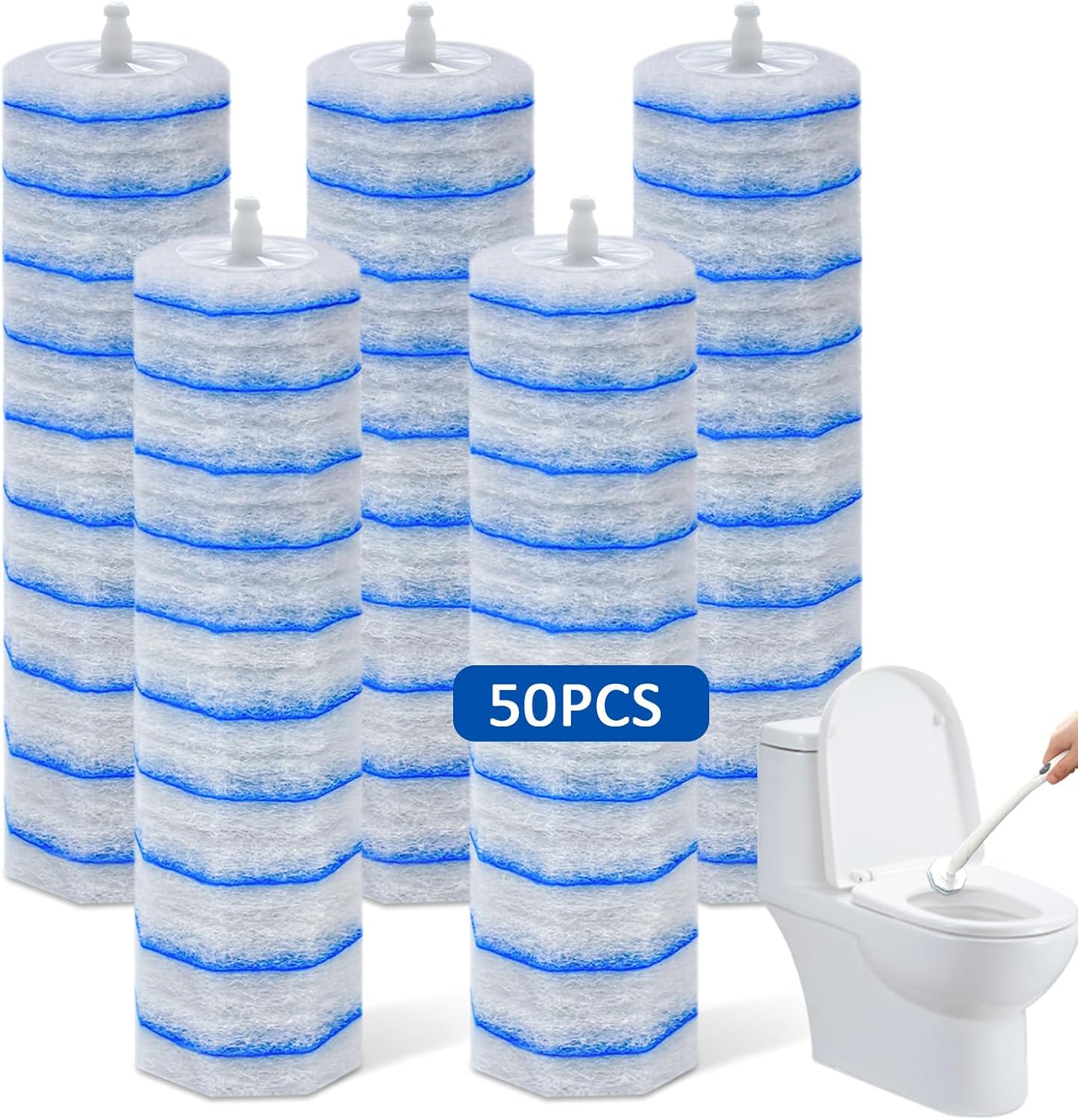 50 Count Disposable Toilet Wand Refills, Compatible with Most Toilet Bowl Wand Refills for Bathroom Cleaning