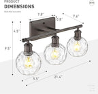 zeyu Farmhouse 3 Light Vanity Lighting, 21.4'' Bathroom Mirror Wall Light, Oil Rubbed Bronze Finish with Clear Hammered Globe Glass, ZJF63BG-3W ORB-WG