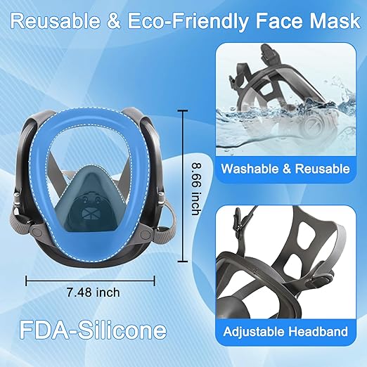 Full Face Respirator Mask with Filters 60921 & 2091，Reusable Gas Mask for Painting，Welding, Griding&Cuting | Anti-Fog, Silicone Face Seal, Dust Protection