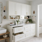 10 Pack 5 Inch(128mm) Hole Center Modern Brushed Gold Cabinet Pull Handle Timeless Vanity Drawer Pull Handle Classic Cabinet Hardware for Kitchen Dresser Bathroom, Screws Included, B-Gold(5x10)