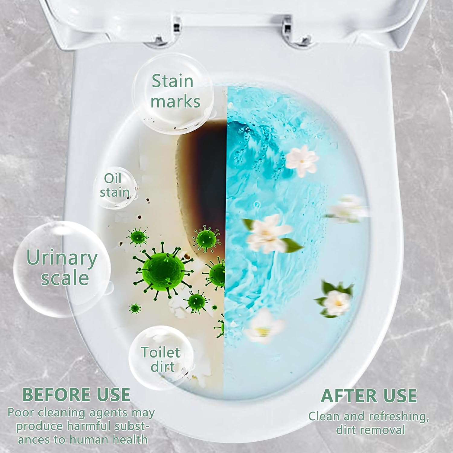 Toilet Bowl Cleaner Powder - Self-Activating Toilet Cleaner for Stubborn Stains & Limescale, Deep Cleaning Foam with Jasmine Fragrance, Safe Toilet Cleaning Supplies (4 Packs × 3 oz)