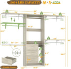 Aheaplus Closet System - 8FT Organizer with 3 Wooden Drawers, Fits 5.3-9 ft Walk-in Closet, White Oak