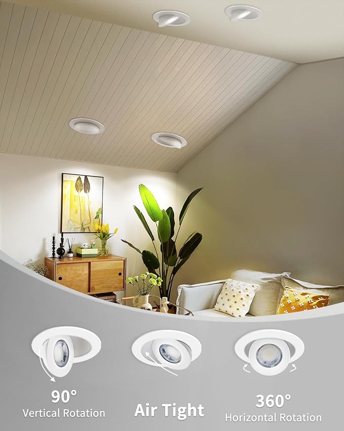 Adetu 4 inch Gimbal Led Recessed Lights, 360°+90° Adjustable Directional Recessed Lighting, 2700K/3000K/3500K/4000K/5000K Dimmable Retrofit Eyeball Can Lights with Jbox,ETL(White,12 Pack)