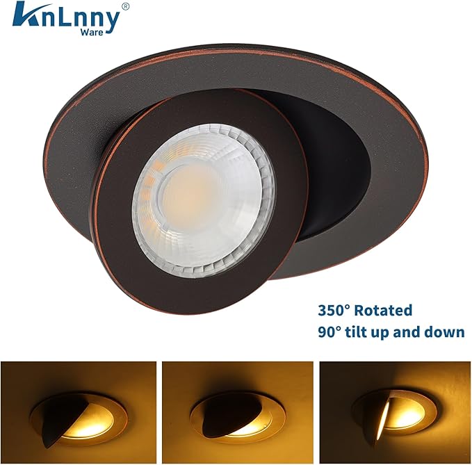 Oil Rubbed Bronze Recessed Lighting 4 Inch 6 Pack, Ajustable Eyeball recessed Light with Junction Box,5 Color Selectable,Airtight,9W 750LM,Dimmable,Bronze