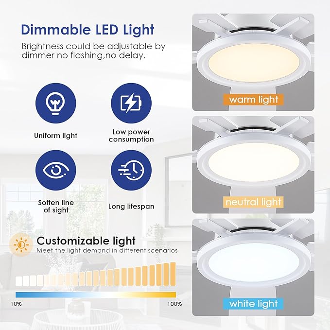 52In Flush Mount Ceiling Fans with Lights - White Low ProfileCeiling Fan with Remote/APP, Reversible, 3CCT Dimmable, Modern Fan Light for Indoor Living Room, Outdoor Covered Patios
