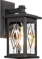 Aluminum Outdoor Wall Lights 14.5 Inch Exterior Porch Lights Wall Mount with Water Ripple Glass Black Outdoor Lighting Fixtures Wall Mount E26 Socket