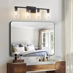 4 Light Bathroom Vanity Light Fixtures, Black Farmhouse Bathroom Vanity Light with Clear Glass Shade, Bathroom Lighting Fixtures Over Mirror, Vanity Lights for Bathroom Mirror