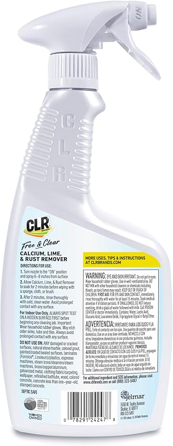 CLR Brands® Calcium, Lime & Rust Remover Free & Clear, No Dyes or Fragrances, Gentle Lime and Bathroom Descaler, Removes Hard Water Stains and Rust Deposits, 26 Oz Bottle (Pack of 1)