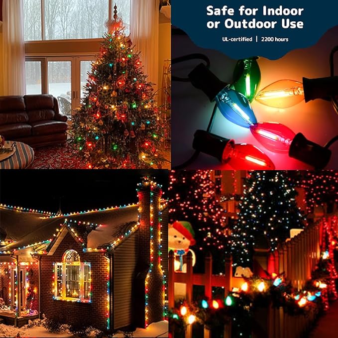 10 Pack Christmas Replacement Blue Bulbs,Outdoor Individual LED Bulbs for Events, Holiday Parties, Patios C7/E12 Candelabra Base,Shatterproof Plastic (Blue)