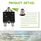 10A Manual Reset Push Button Circuit Breaker 125/250V AC 50V DC Thermal Overload Protector with Quick Connect Terminals and Waterproof Button Caps Assortment Kit(Pack of 1 pcs)