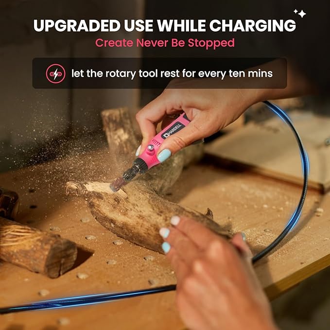 HARDELL Mini Cordless Rotary Tool, 5-Speed Rotary Tool Kit with 43 Accessories, Type-C Charging Power Rotary Tool for Engraving, Sanding, Polishing, Drilling, Grinding, Small DIY Crafts (Pink）