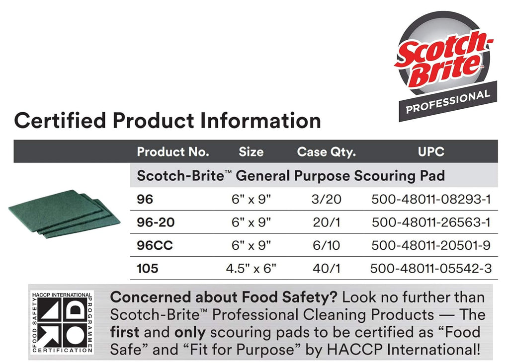 Scotch-Brite General Purpose Scouring Pads 105, Green, 4.5" x 6" Cleaning Scrub Pads (Pack of 40)