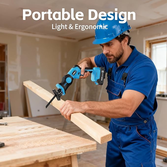 20V Cordless Reciprocating Saw, Brushless Electric Saw with 2 x 2.0Ah Batteries and 6 Blades,Tool-Free Blade Change, Portable Power Reciprocating Saw for Cutting Wood, Metal, PVC