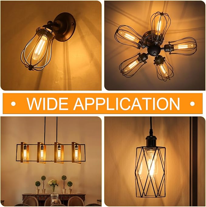 Tubular LED Edison Bulb 2200K Amber Warm Dimmable, 2W, 25 watt Equivalent, E26 LED Light Bulbs, T10 Edison Bulbs for Chandeliers, Ceiling Fan, 90+CRI 250LM, 6 Pack