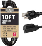 Weatherproof Black Extension Cord 10 ft, 16/3 SJTW 10 Foot Outdoor Extension Cord 3 Prong, 13 Amp Heavy Duty Exterior Power Cable Great for Outside, Landscaping & Lawn - UL Certified