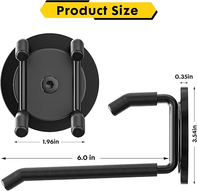 Strong Magnetic Hooks Heavy Duty - 2 Pack Rare Earth Magnets for Garage Utility Storage 20lb Hold | Hang Ladder, Power Tools, Toolbox, Shovel, Broom, Extension Cord(E-Blackpro 2)