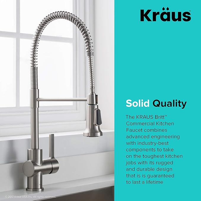 KRAUS Britt Commercial Style Spot Free Stainless Steel Pre-Rinse Kitchen Faucet with Deck Plate and Soap Dispenser, KPF-1690SFS-KSD-31SFS