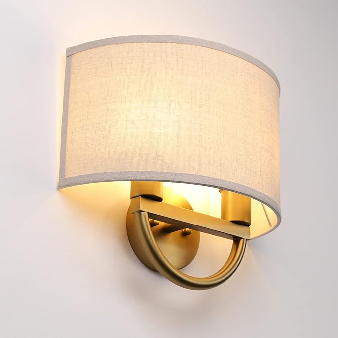 Industrial 2-Lights Wall Sconce Fixtures with Linen Fabric Shade, Double Wall Light Lamps Decor for Hallway Bedroom Living Room Bathroom Stairway