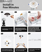 Adetu 6 Inch 360+90 Adjustable Directional Gimbal LED Recessed Lights, 5CCT Dimmable Retrofit Eyeball Can Recessed Lights with Jbox, White (6 Pack)