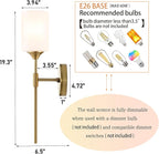 Gold Wall Sconce Set of 2 with White Cylinder Glass Shades Modern Mid Century Bathroom Vanity Wall Light Fixtures Industrial Brushed Brass Wall Lamp for Bedroom Mirror Living Room Restaurant