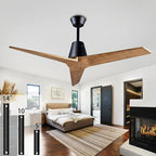 52" Ceiling Fans Without Lights, Solid Wood Ceiling Fan with Remote Control and DC Motor, Ceiling Fan no Light with 3 Blades, Indoor Outdoor Ceiling Fans for Patios, Bedroom-Black + Walnut