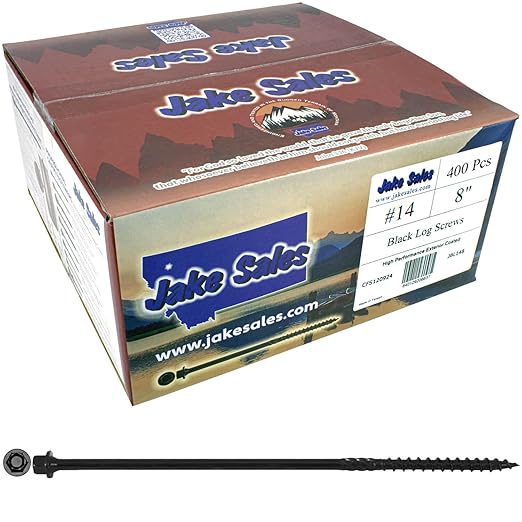 Jake Sales #14 X 8 Heavy Duty Black Timber/Log/Landscaping Wood Screws - Exterior Coated Heavy Duty Screws. 1 x Full Box - 400 Screws