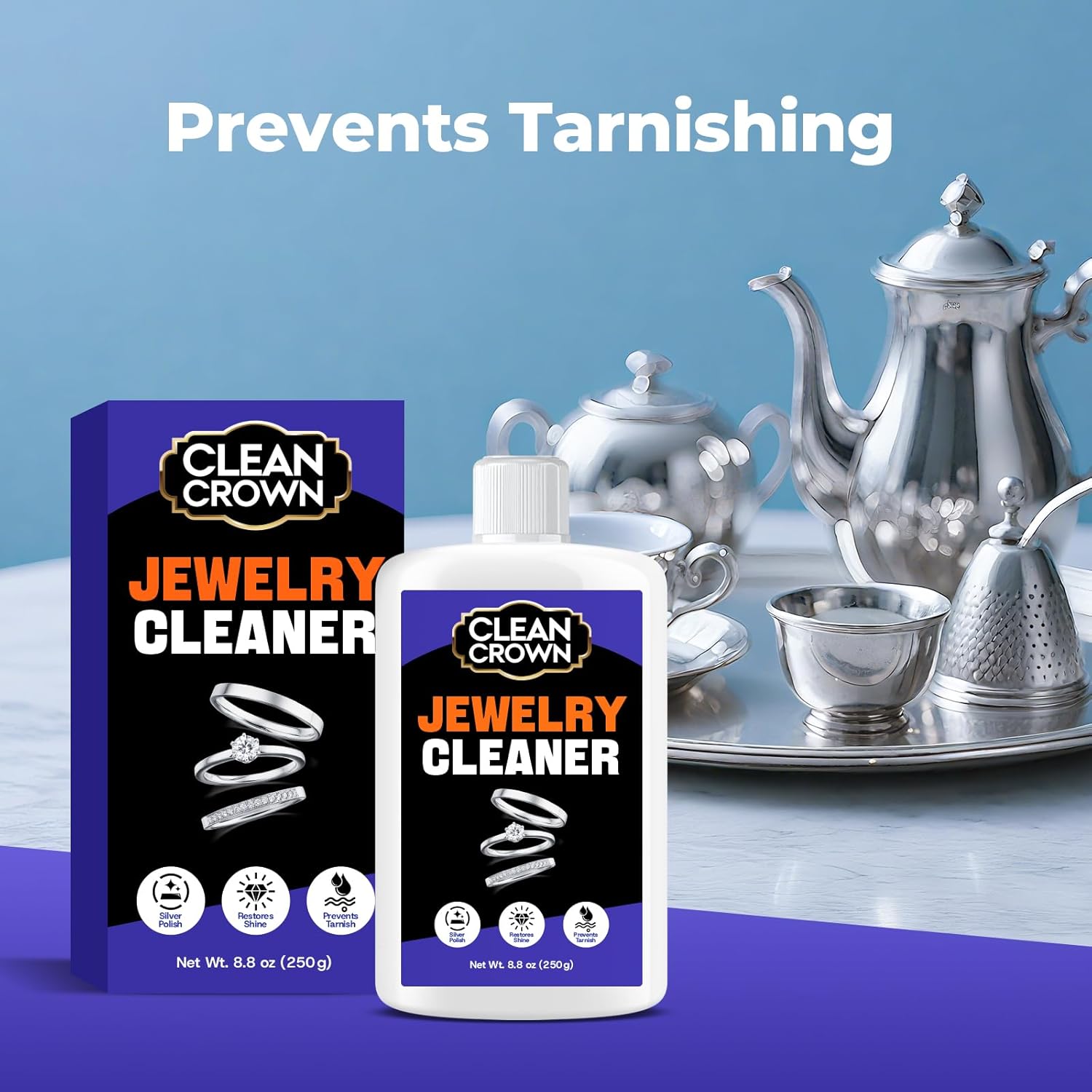 Silver Jewelry Cleaner (8.8 Oz), Silver Cleaner Jewelry Tarnish Remover, Sterling Silvers Polish Cleaners, Metal Polish for Chrome, Aluminium, Brass, Copper, Sterling Silvers and ‌Jewellery