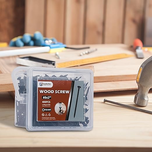 Deck Screws 2 Inch, 400PCS Exterior Wood Screws, #8 x 2 Fence Construction Screws, Torx Head, Rust Resistant Epoxy Coated, T25 Bits Included, Black