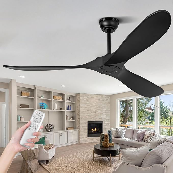 60" Ceiling Fans Without Light, Wood Ceiling Fan with Remote Control and Quiet DC Motor, Ceiling Fan no Light 3 Blades, Outdoor Ceiling Fans for Patios without Lights