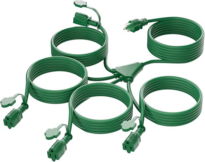K KASONIC - 31FT Halloween Lights Outdoor Extension Cord with Mutil Outlets, ETL Listed Heavy Duty Electrical Cord with Protective Covers, Weatherproof Extension Cord for Outside, 16AWG/1625W, Green