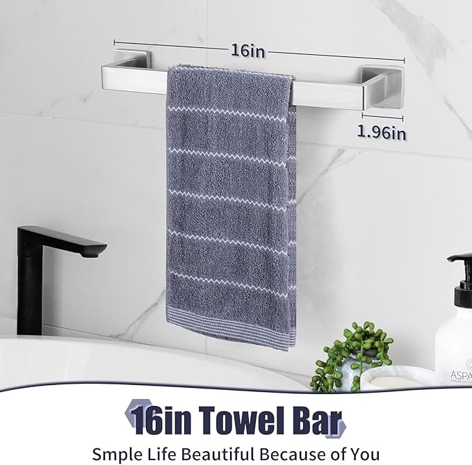 Bathroom Accessories Towel Bar Set: 15 Pieces Brushed Nickel Square Bathroom Hardware SUS304 Stainless Steel - Wall Mounted Towel Rack&Toilet Paper Holder&Towel Ring and Towel Hook