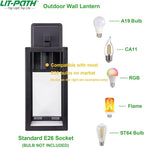 LIT-PaTH Outdoor Wall Lantern, Wall Sconce as Porch Lighting Fixture, E26 Medium Base Max 60W, Anti-Rust Metal with Glass Shade, Black, 2-Pack