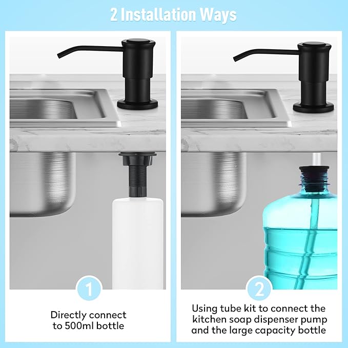 CREA Kitchen Soap Dispenser Countertop Soap Dispenserfor Kitchen Sink Black Built in Sink Soap Dispenser Top Fill Deck Mount Dispenser for Bathroom with 39" Tube Large Capacity 17 OZ Bottle