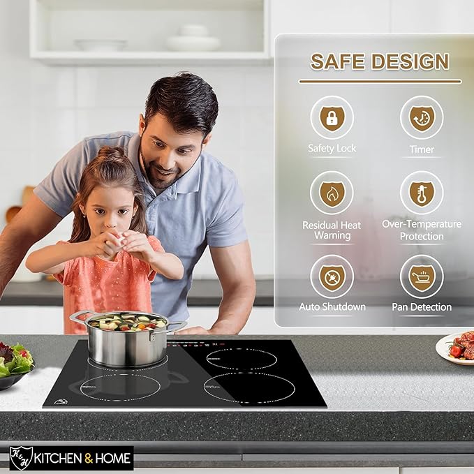 K&H 4 Burner 24 Inch Built-in Induction Electric Stove Top Ceramic Cooktop Touch Control 240V 6000W IN24-6004