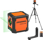 JORGENSEN Laser Level with Tripod, 65 FT Self Leveling Cross Line Laser Leveler Tool with 360° Magnetic Base, Green Laser Level for Picture Hanging, Home Renovation, Indoor Project