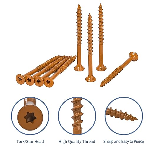 Wood Screws 2-1/2 Inch, Deck Screws #10 x 2-1/2", 300 PCS, Rust Resistant, Epoxy Coated, Outdoor Decking Screws, Torx/Star Drive Head, T25 Star Bit Included, Brown