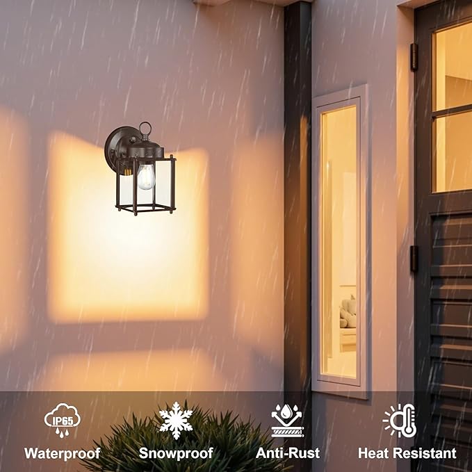 GRUENLICH Dusk to Dawn Outdoor Wall Lantern, Exterior Wall Sconce Light Fixture, Outside Porch Lighting with Clear Glass for House, Patio, Bronze, 4 Pack