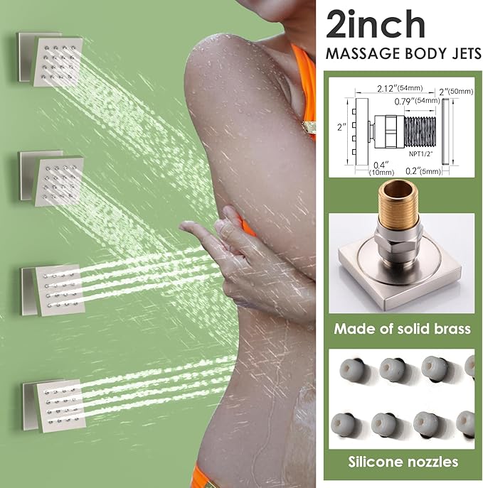 Enga Dual Shower Head Shower System with Body Jets, Wall Mount 10+6" Dual Rain Shower Head with 2 in 1 Handheld Spray for Two People, Shower Faucet Set with Valve Kit, Brushed Nickel