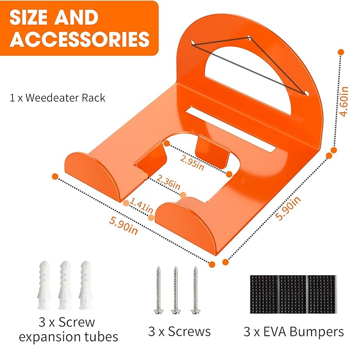 Weed Eater Hanger, Garage Organizer Trimmer Rack Wall Mount, Garden Power Tool Holder Garage Hooks for Grass Trimmer, Hedge Trimmer, Leaf Blower and Chainsaw Storage, 1 Pack