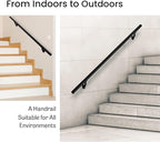 Meranti Aluminum Handrail for Indoor or Outdoor Steps and Stairs – Hand Rails for Elderly – DIY Complete Stair Railing Kit (AHR, Black, 8' Length)