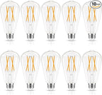 LED Edison Bulbs Dimmable, E26 Bulb 60 watt Equivalent, Soft White 2700K, ST58 Vintage Light Bulbs, 90+ CRI, 6W 600LM, E26 Medium Base, Clear Glass, 10 Pack