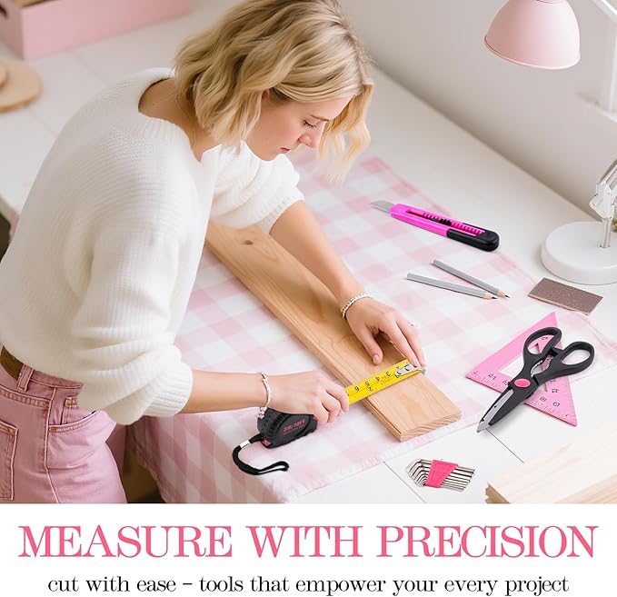 Tool Set, Mini Tool Kit, 49-Piece Household Pink Small Basic Home, Tool Set with Plastic Toolbox Tool Kit for Dorm, Great for Women,College Students, Household Use & More