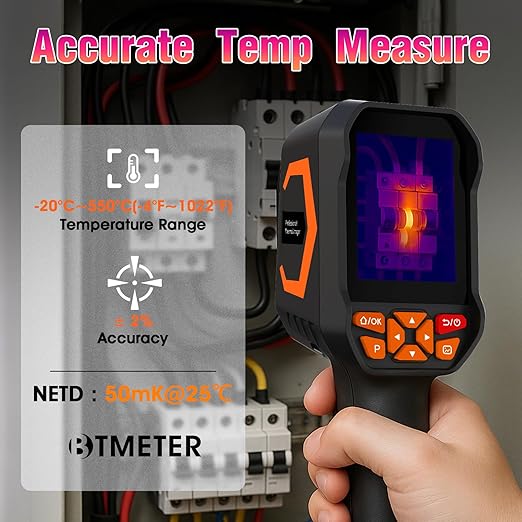 BTMETER Thermal Camera - Infrared Temperature Imager 200,000 Pixels with 256 x 192 IR Resolution 25Hz, 8G Image Storage Measure Temp -4°F~1022°F, 56° FOV Thermal Imaging Camera Gun for HVAC