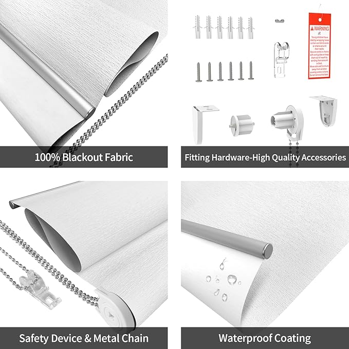 ALLBRIGHT 100% Blackout Roller Blinds Woven Shades with Striped Jacquard, Cordless Window Shades, UV Protection Fabric, Easy-Install for Indoor Home & Office, Grey, 30" W x 72" H