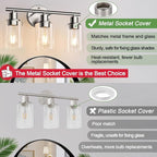 3-Light Bathroom Light Fixtures, Brushed Nickel Vanity Light, Farmhouse Wall Lights with Clear Glass Shade, Bathroom Wall Lamp for Mirror Kitchen Bedroom Hallway Living Room Hallway Cabinet