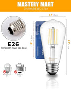 MASTERY MART 16 Pack Vintage Edison Bulbs, E26 Led Bulb 5.5W Equivalent to 60W, Dimmable, 2700K Soft White, High Brightness Antique ST19, Clear Glass