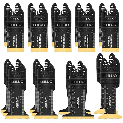 LEILUO 20 Pcs Titanium Multitool Blades Kit Extra-Long & Wide Oscillating Saw Blades with Storage Bag Universal Oscillating Tool Accessories for Wood Nails Drywall Fits DeWalt Makita and More